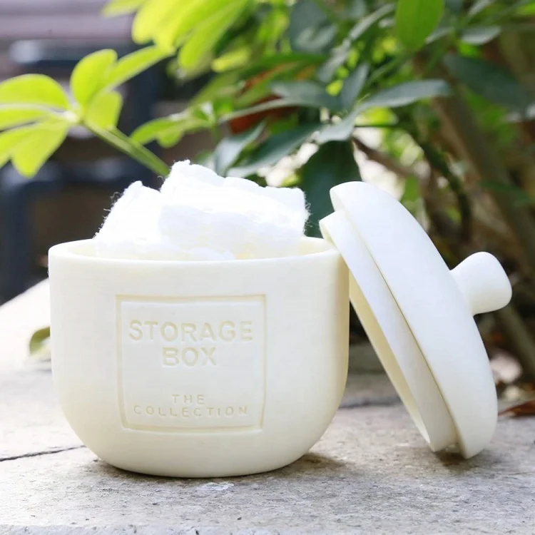 
Classic White Stone Collection Bathroom Vanity Storage Organizer Canister Jar for Cotton Balls, Swabs and Bath Salt 