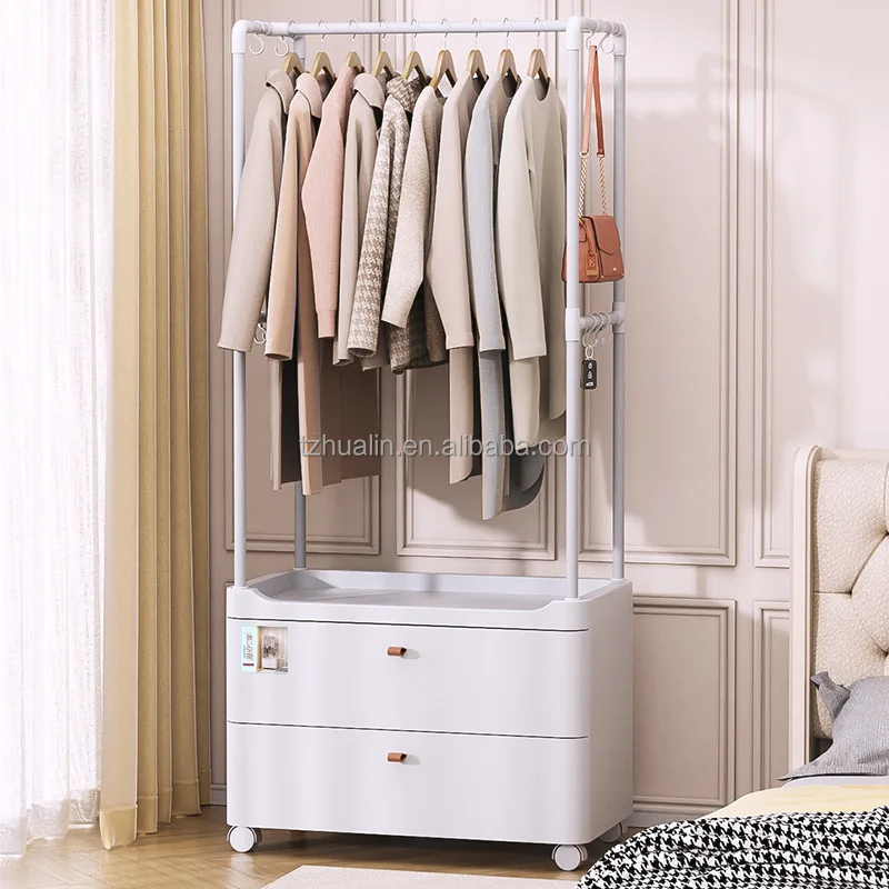 2024 New Bedroom Floor Mounted Clothes Hanger Clothes Storage Rack Corner Multifunctional Movable Hanging Rack Dustproof
