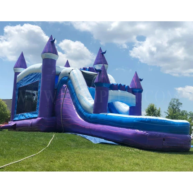 China commercial adult size castle bounce house purple inflatable bouncer combo water slide pool inflatable bouncer for kids