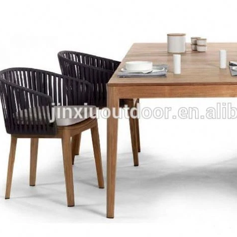 Outdoor furniture  ribbon rope outdoor dining Mood chair and teak table