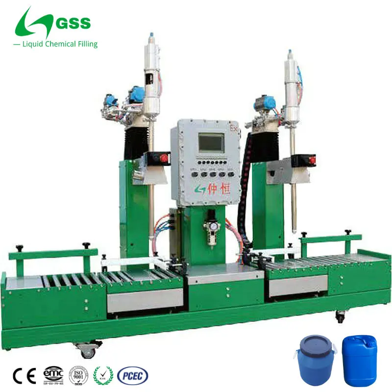 GSS 10-30L semi automatic 2 head liquid filling machine for chemical industry
