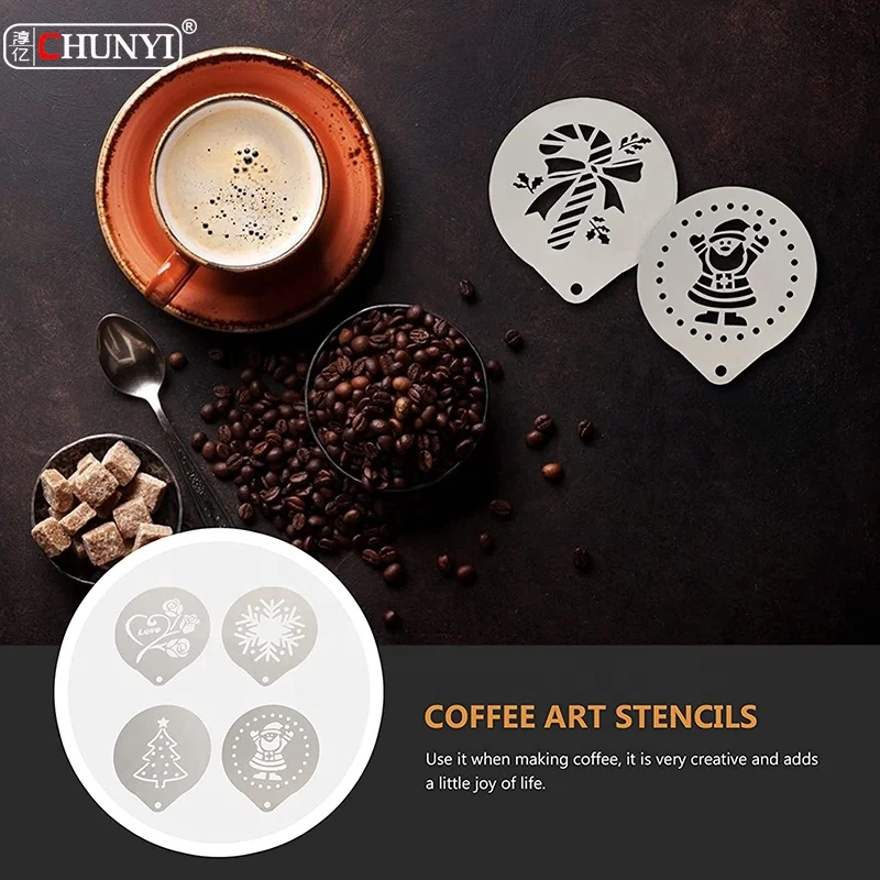 Custom Food grade stainless Steel 304 Barista Art Stencils Spray Cake Duster Templates Cake Coffee Decoration Mold