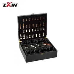 Deluxe wooden box wine gift set with chess wine accessories wooden box gift set wine bottle opener tool set bar accessories