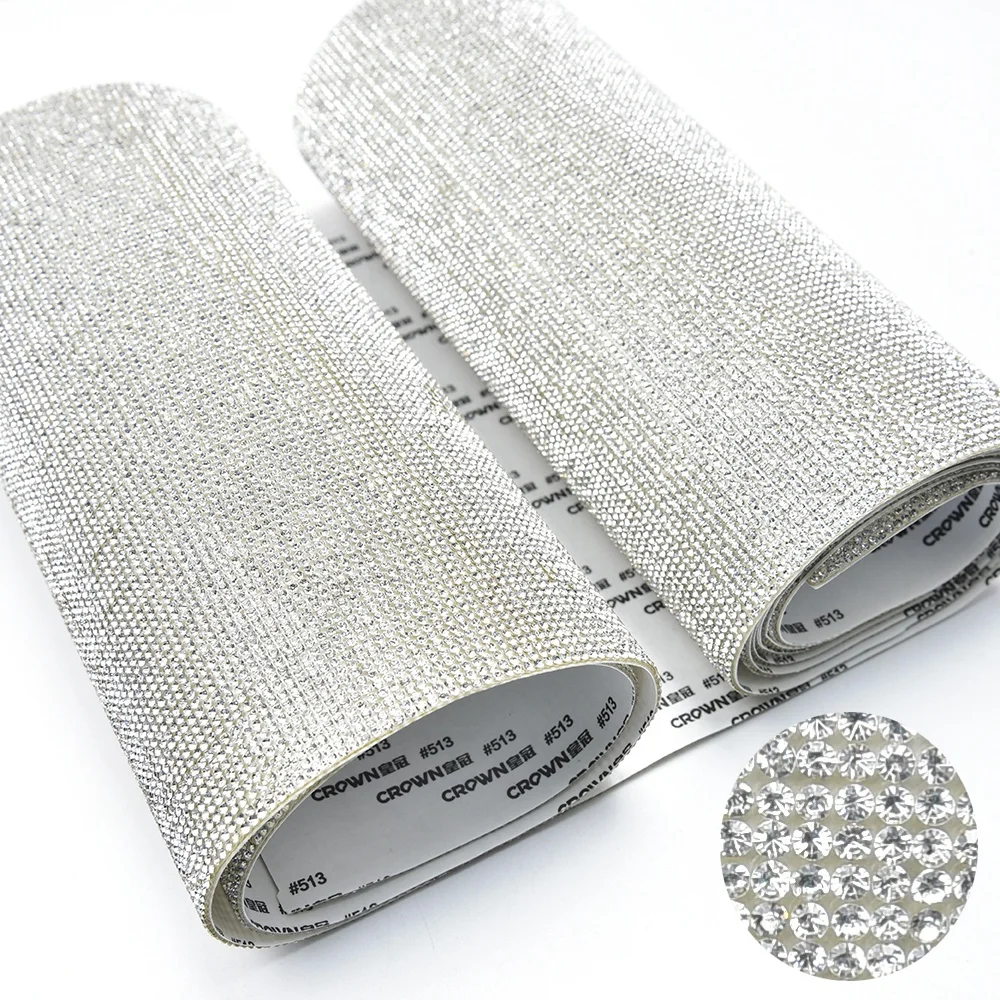 24cm*5 Yards Glitter Diamond Roll Self Adhesive Rhinestone Sticker Iron on Crystal Mesh Sheet for Clothes Shoes Cars Decoration