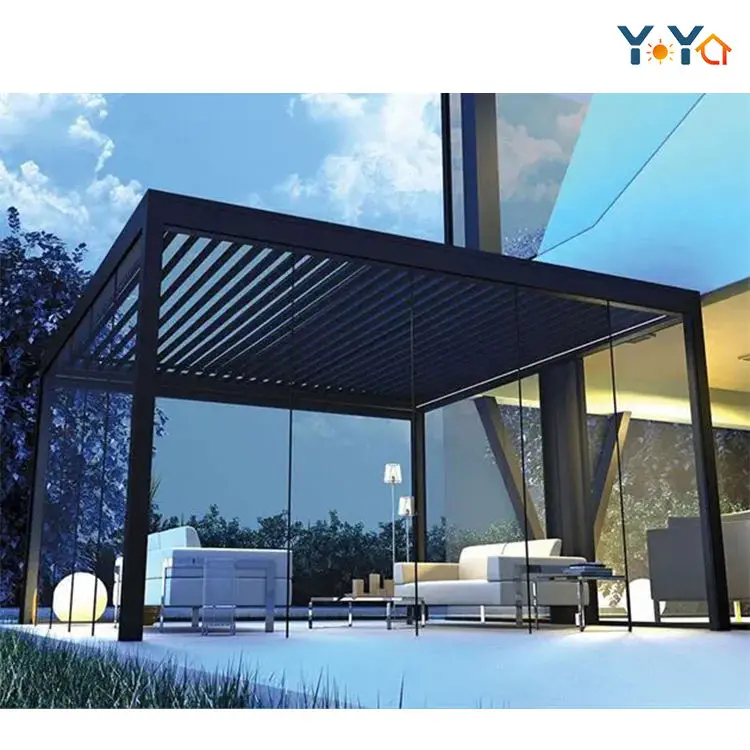 Customized Aluminum Bioclimatique Waterproof Sun Shade Motorized Sliding Canopy Awning Roof Louvered Pergola