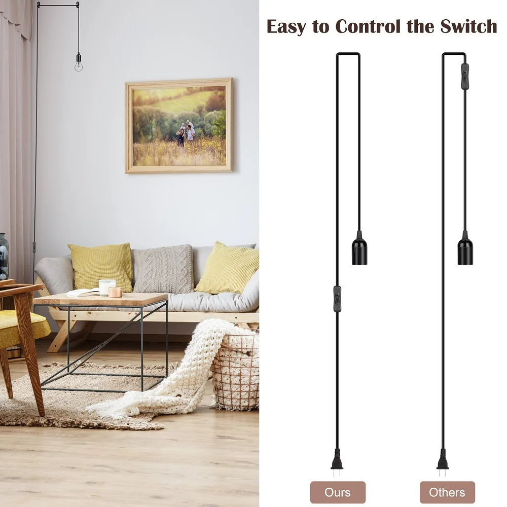 JACKYLED Pendant Light Bulb Socket 20Ft Extension Cord Cable Lamp Bases Power Cord Switch Line