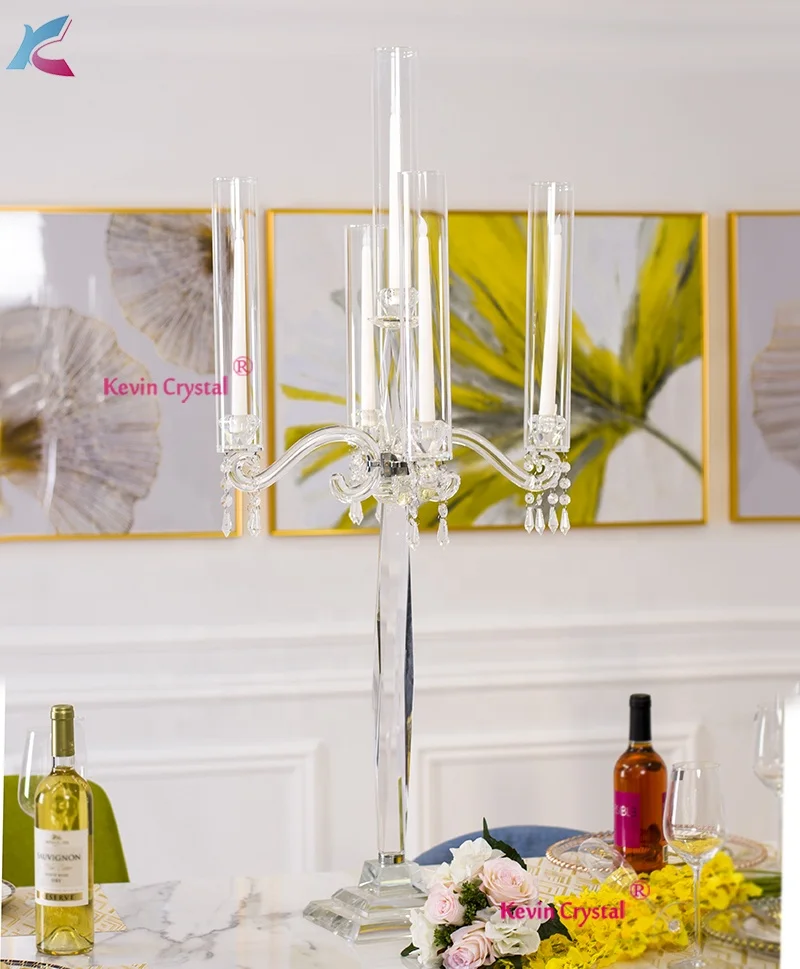 K-1156 tall wedding table crystal candelabra centerpiece 5 arms wedding candelabra centerpiece