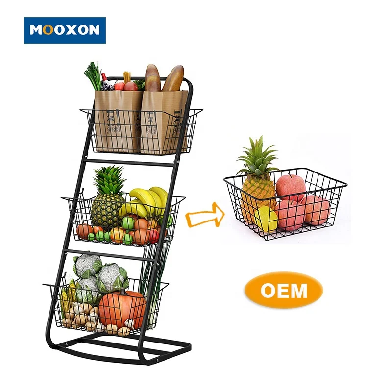 2022 Amazon 3 Tiers Metal Mesh Vegetable Home Kitchen Stand Black Basket Bowl Rack Organizer Storage Shelf Fruit Holder