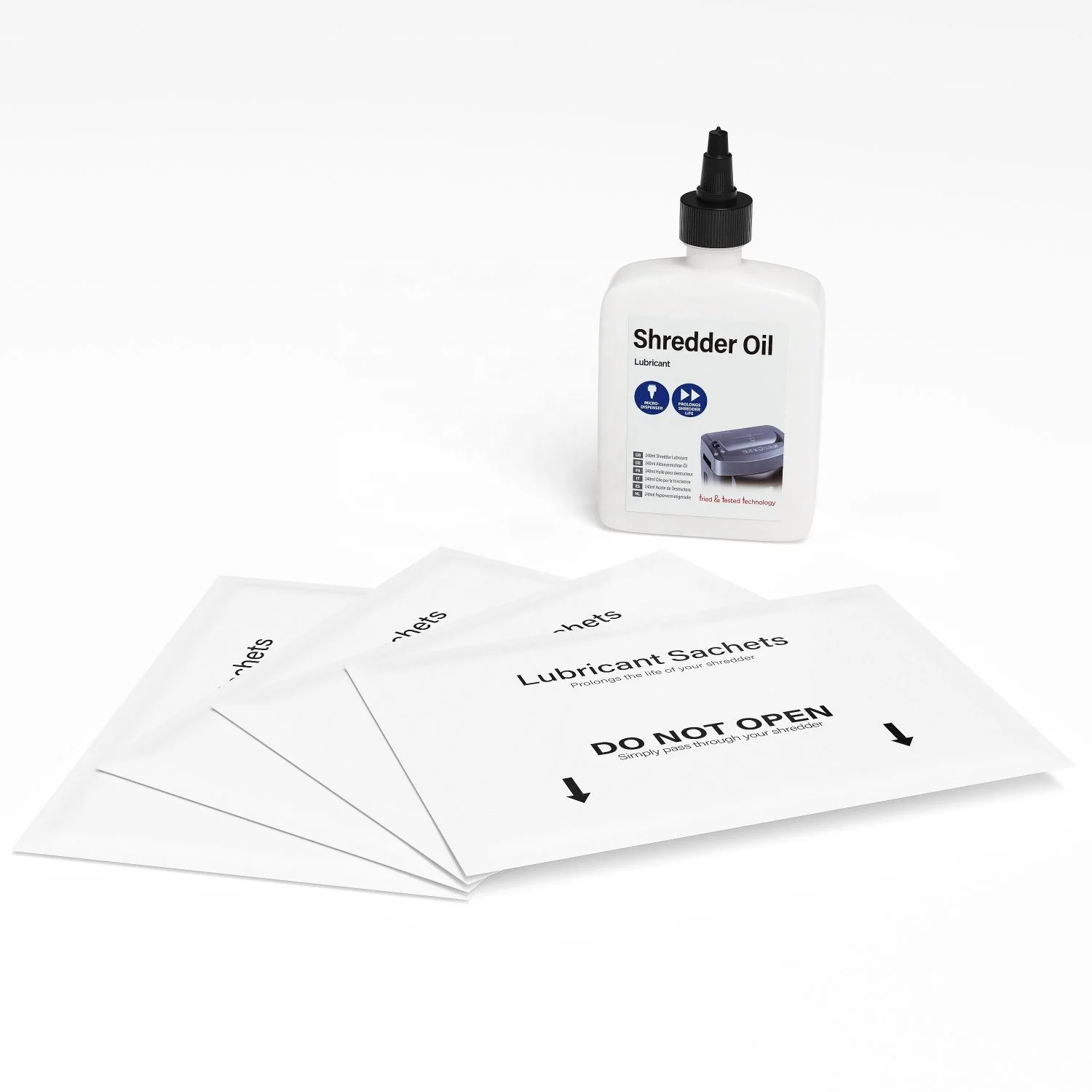 Premium Paper Shredder lube: Canola Shredder Oil Paper & Lubricant Sheets, lubricant satchet lubricant oil sheetIDSLS008