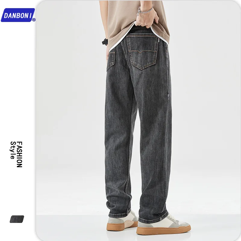 2023 Spring and summer jeans men straight leg Korean version of loose pants men black and grey daddy pants