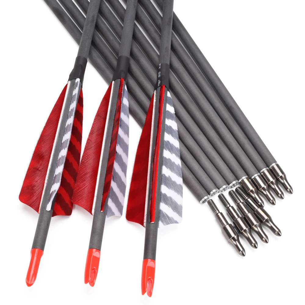 Elong Archery Pure Carbon Arrows 6.2mm Spine 250-700 Turkey Feather Recurve Compound Traditional Bow Hunting Arrow