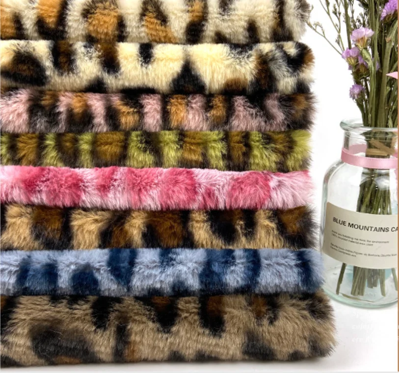 Wholesale polyester knitted shepra fake rabbit fur blanket fabric with animal skin print for coat blanket women warm comfortable