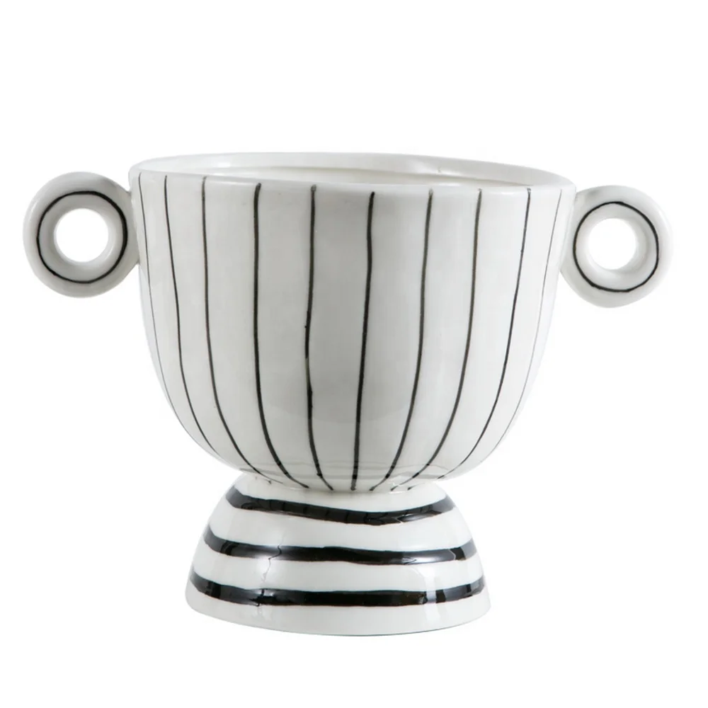 White and Black Rustic Modern Ceramic Flower Vase Nordic Straight Line Creative Vase