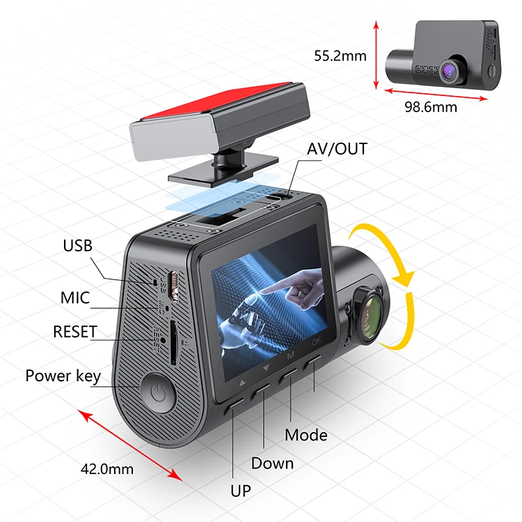 3 Channel 1080P Full HD IR Night Vision Dash Cam Car Camera DVR Recorder Black Box DashCam AD-516
