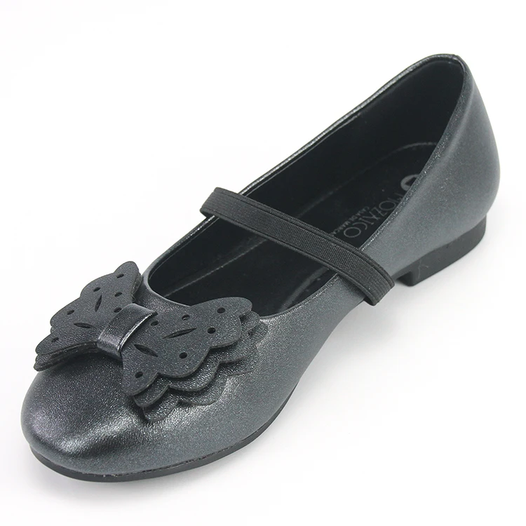 
New Fashion Big Kids Black Bow Metalli Pu Elastic Slip-on Anti-slip Dress School Ballet Flats Kids 