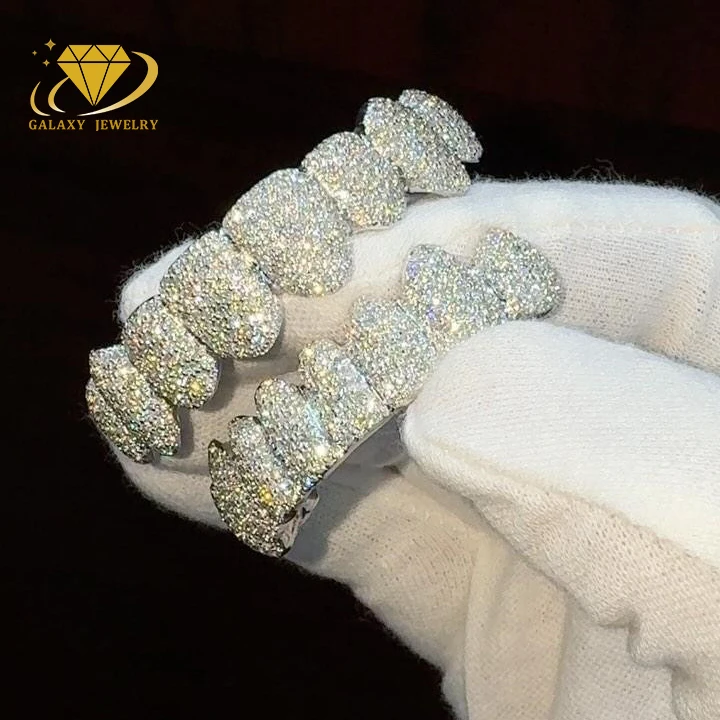 Customized Moissanite Mossinate Grillz 10 Top 10 Bottom Iced Out Vvs Natural Lab Diamond Grillz S925 10k 14k 18k Teeth Grillz