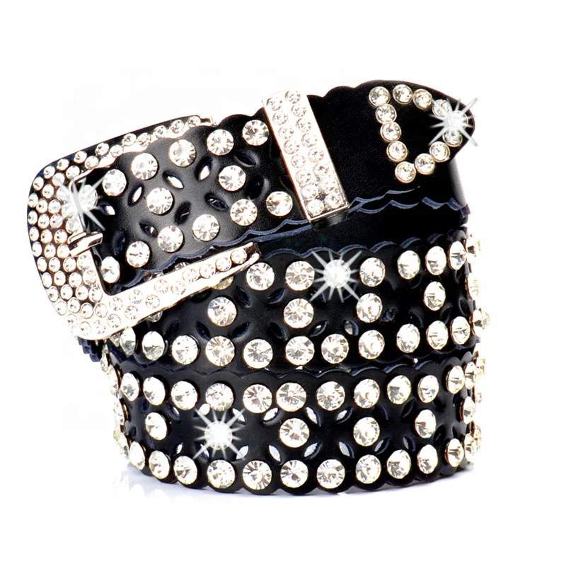 BB Rhinestone Belts Shiny Crystal Unisex Men&Women Hiphop Western Cowboy Belts Rhinestone Studded Belts