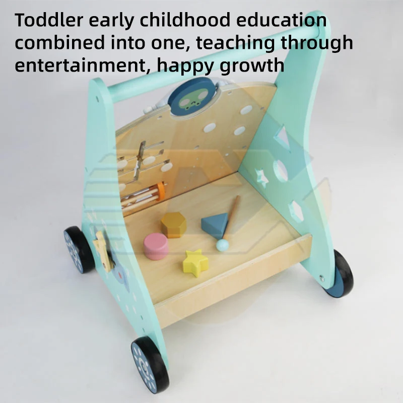 Musical Baby Learning Walker Toy 4 Wheels Push Pull Cart Push Toy Wooden Shopping Cart Toy For Boys And Girls