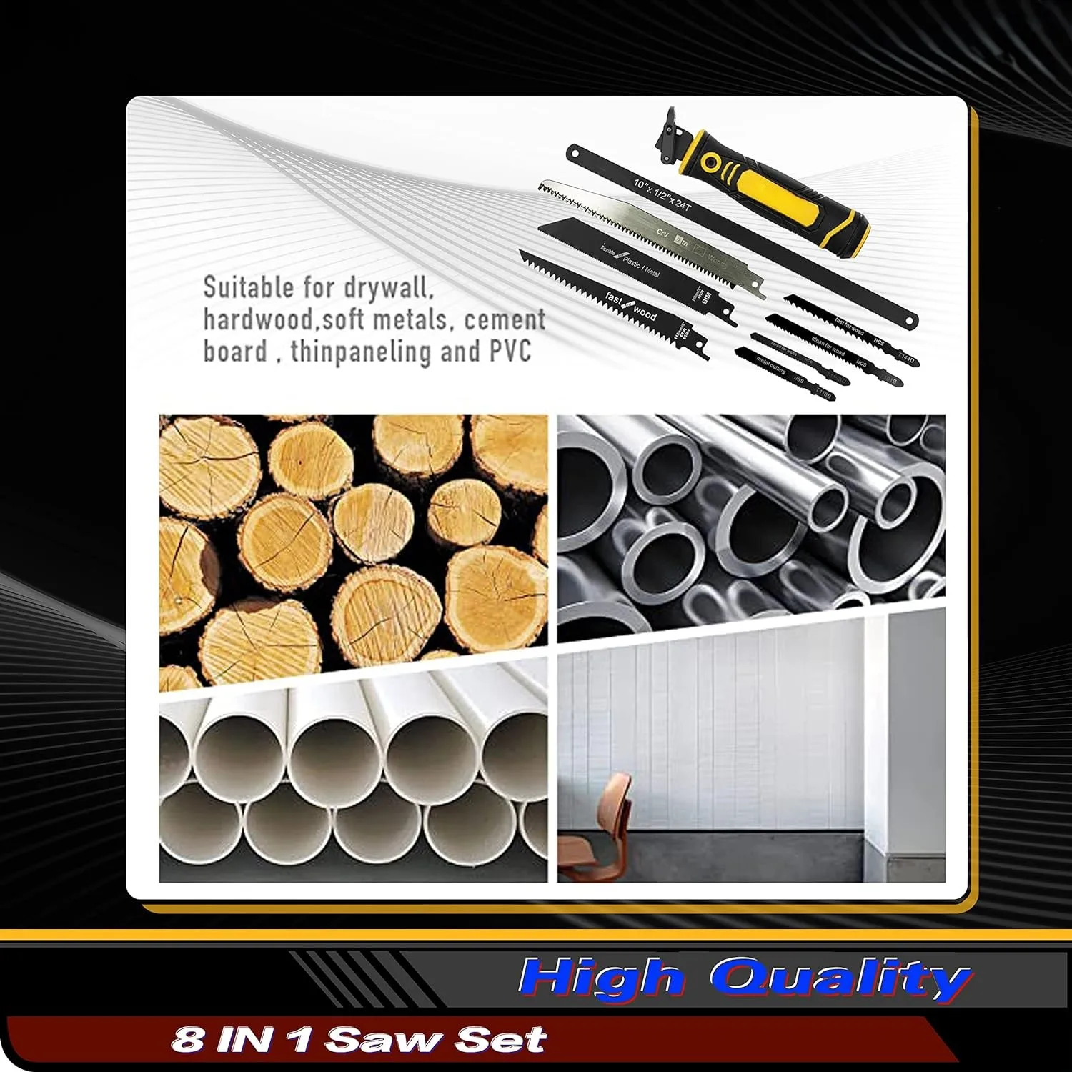 Cisivis 8-In-1 Multi Blades Hand Saw, Drywall Cutter Saw. Hacksaw. Long Blade Hand Saw, Jab Saw
