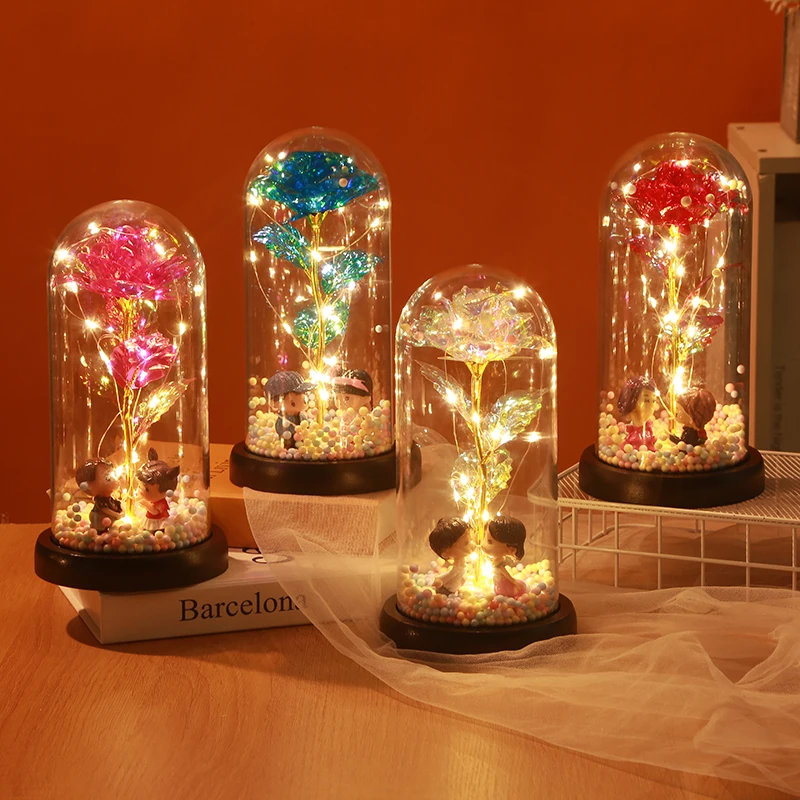 Wedding Decoration LED Light String Colorful 24k Gold Foil Flowers Forever Rose Galaxy Rose 24k Rose in Dome Rose Led Dome