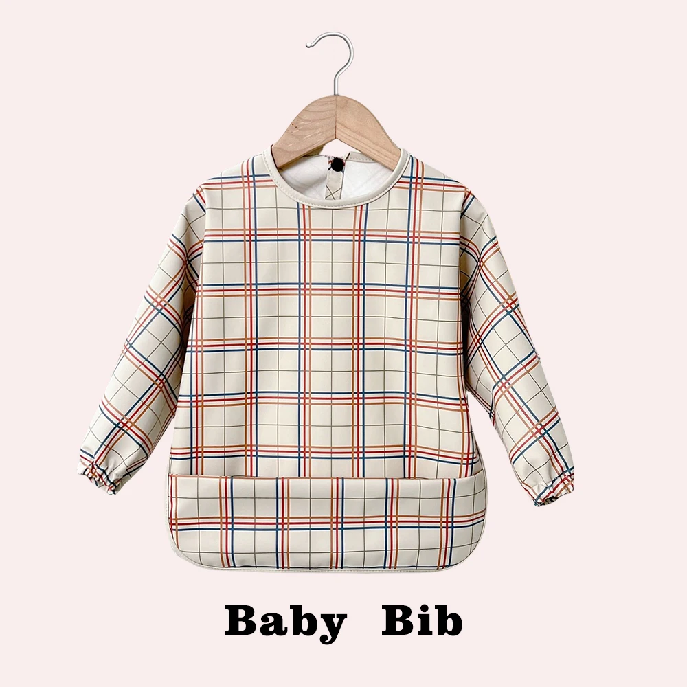 hot selling low price lovely waterproof PU feeding bibs baby full cover long sleeve overalls