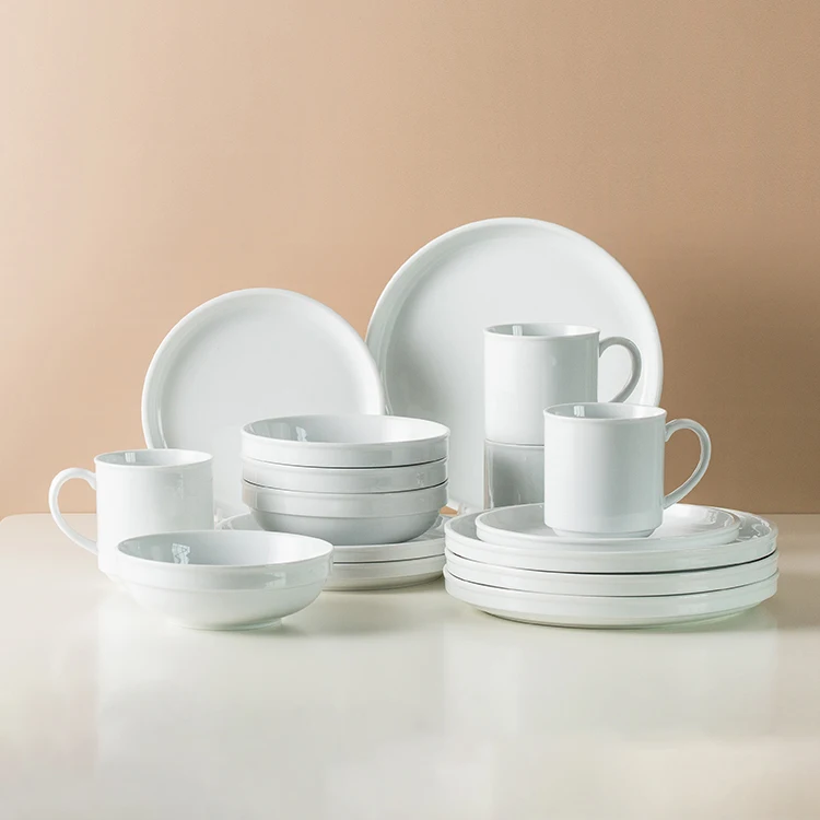 European style hotel round porcelain dinner plate set 16pcs dinnerware white ceramic dinner sets for wedding