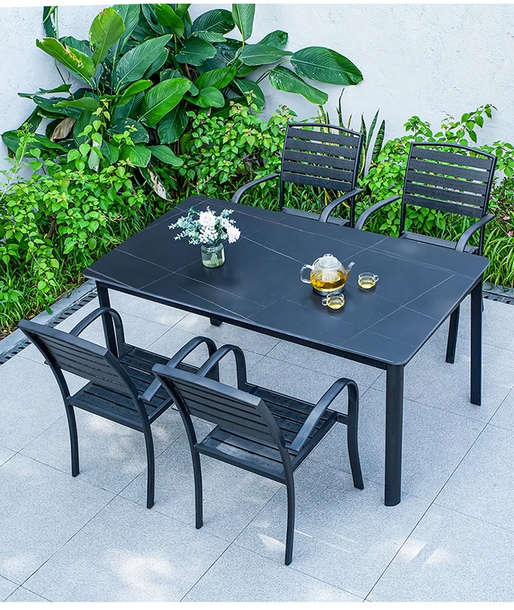 Black Outdoor furniture Plastic wood garden table and chair set