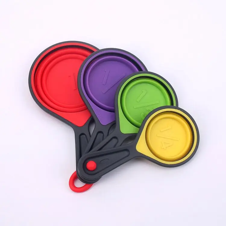 
Kitchen tools silicone folding measuring cup four-piece Baking Plastic Handle Measuring Cup 