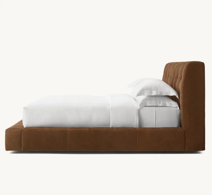 Hotel Bed Antique Style Modern Panel Bed Synthetic Leather Platform Bed