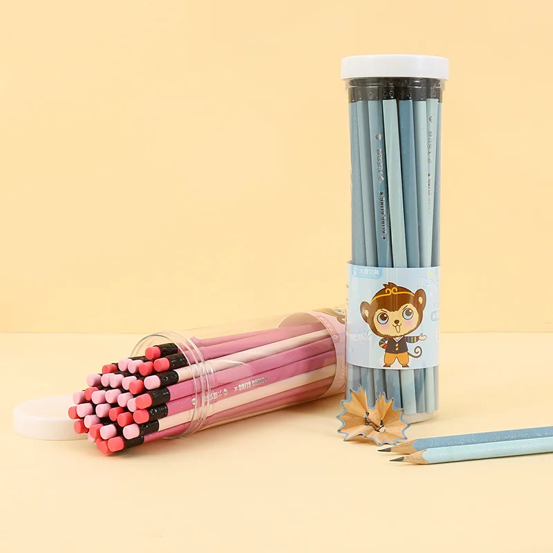 DASHENG Wholesale Glitter Cartoon Macaron Basswood Laser Lettering Pencil Bulk for School Use with Eraser