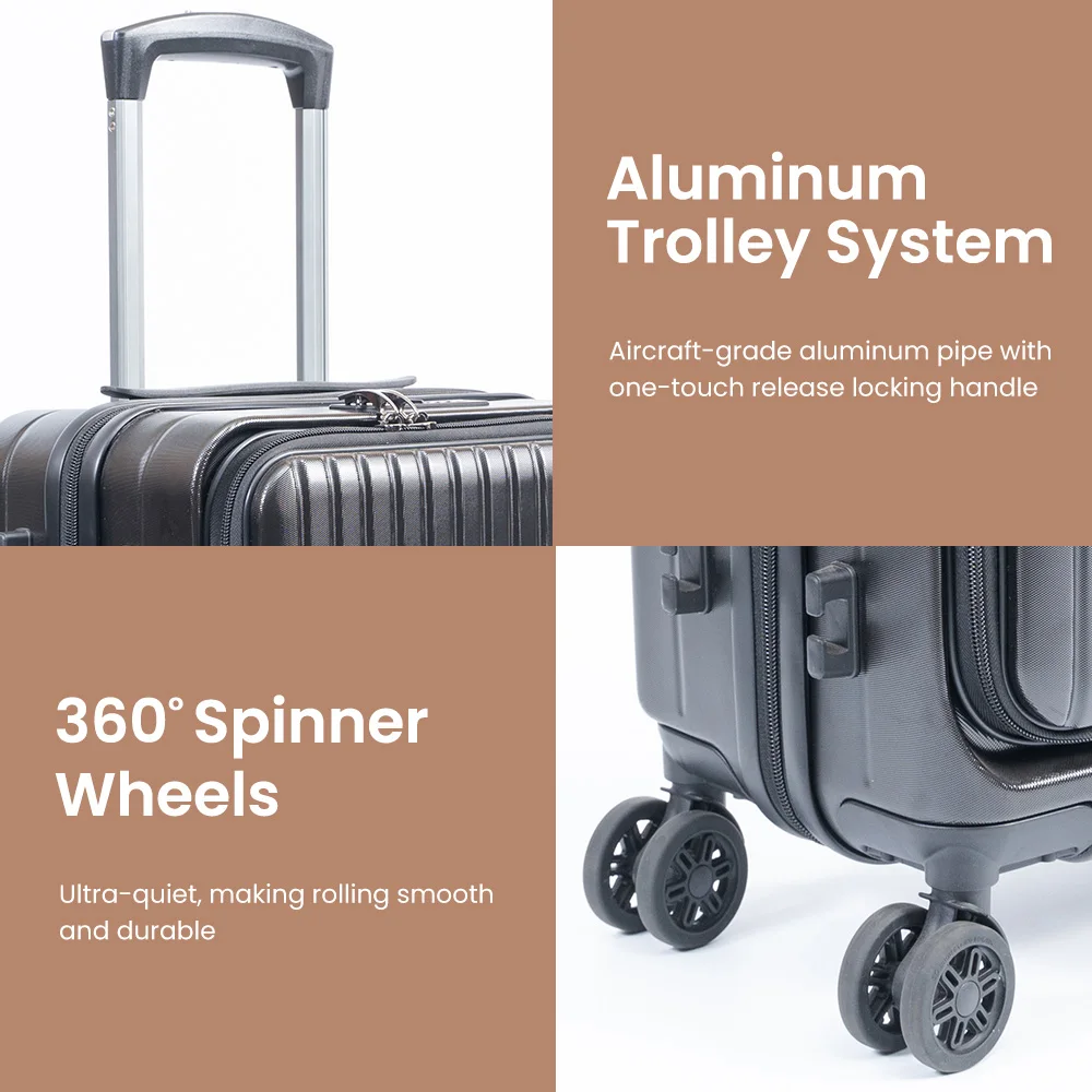 Best Selling Custom PC Aluminum Trolley Case Suitcase Business Luggage Front Open Pocket Luggage With Wheel
