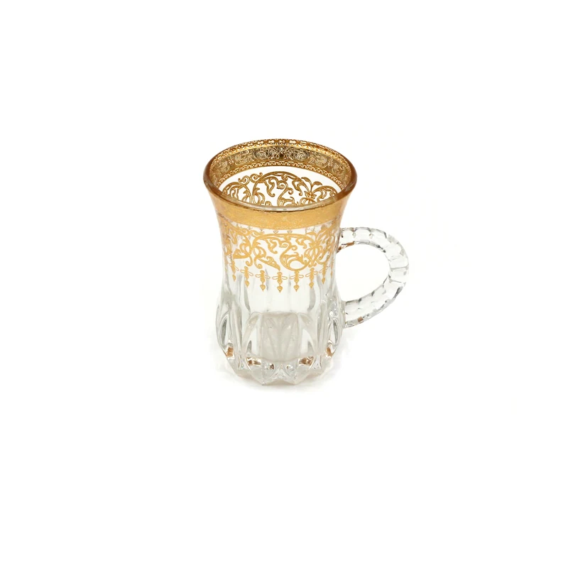 65ml cheap shot 6 cups mug set 80ml arab round handle tea coffee cup yiwu wholesale clear turkey glass cup