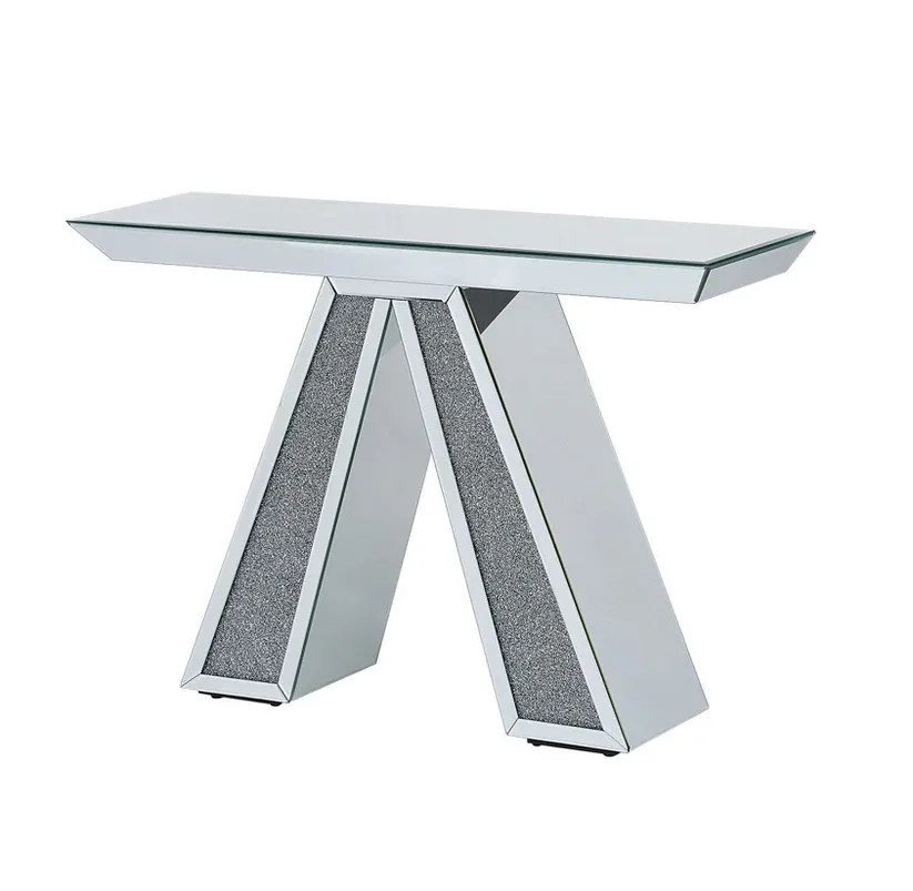 Contemporary Mirror Console Hallway Table 2 legs Crushed Diamond Effect