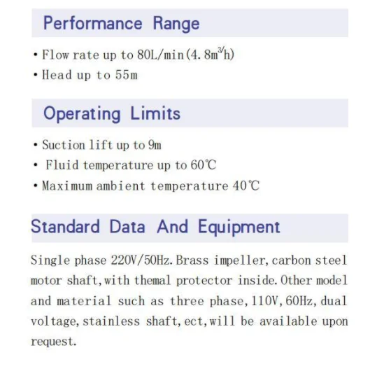 High quality garden self priming water jet pump price list