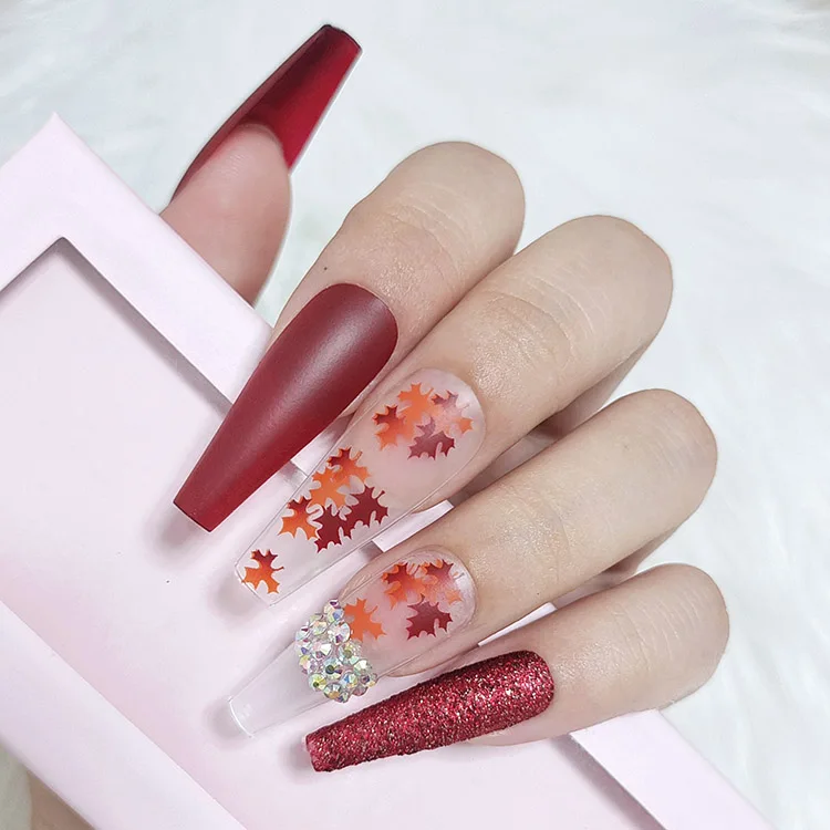 24Pcs/Set With Sticker Rainbow Ballerina Full Cover Press on Nail Art Tips Artificial Long Coffin Designed Press On Nails