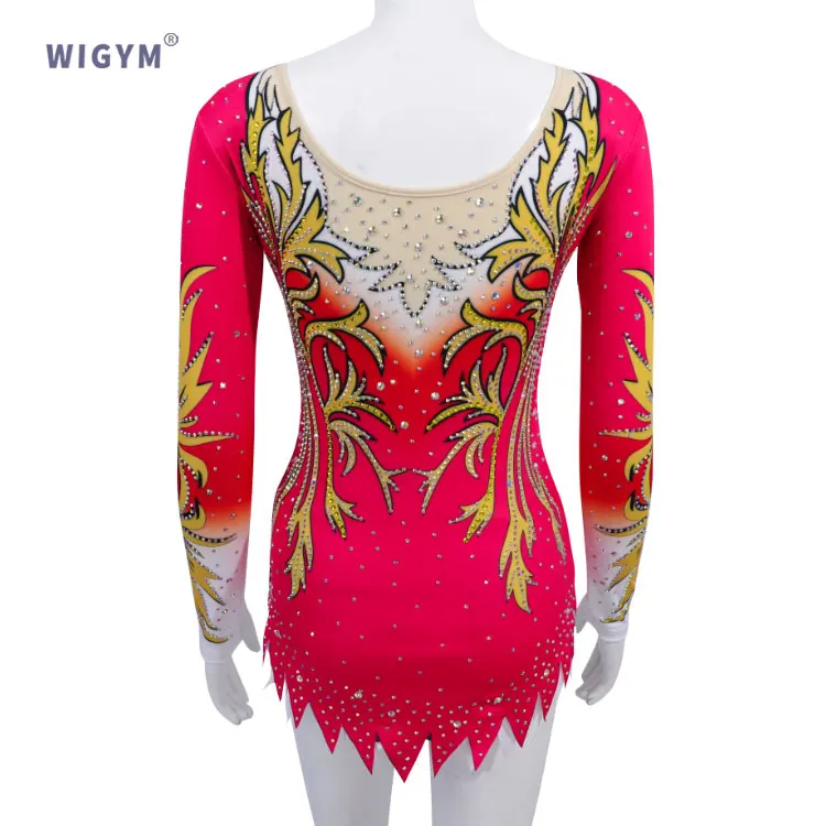 New Red Mysterious Long sleeved Gymnastics Leotards Customized Adult Competition Flash Fitness Tights
