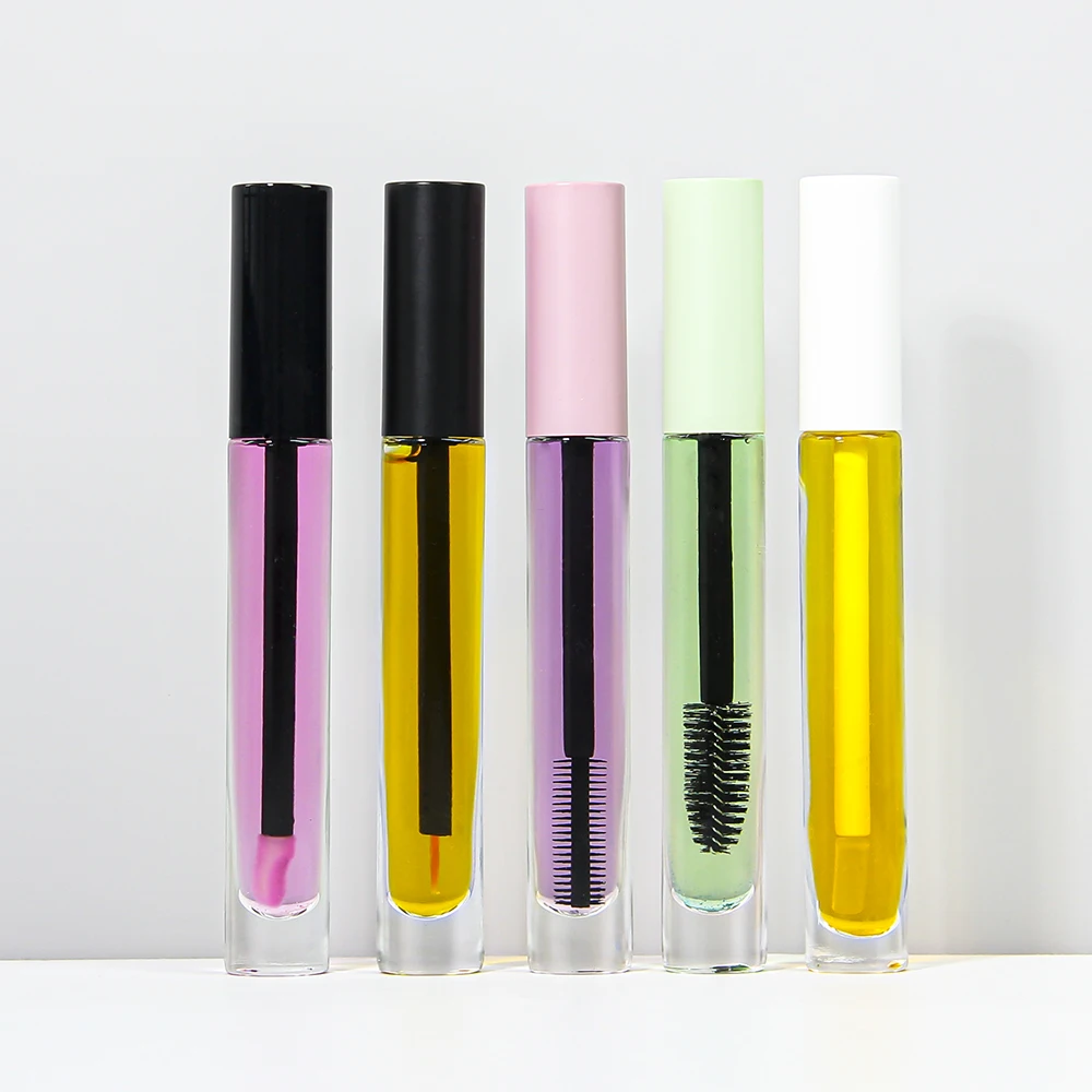 5ml 8ml 10ml Round Cylinder Glass Mascara Container Lip Oil Bottle Lip Gloss Tube With Cap Brush Luxury Cosmetic Packaging
