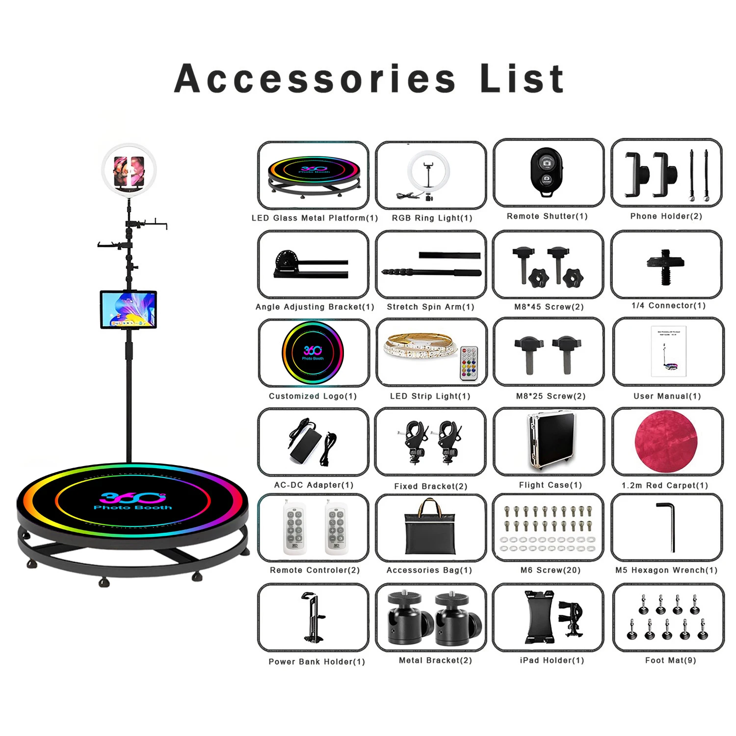 2024 New Style 360 Photo Booth Professional Lighting Camera 360 Photo Booth Shooting Remote Control 68cm For Events