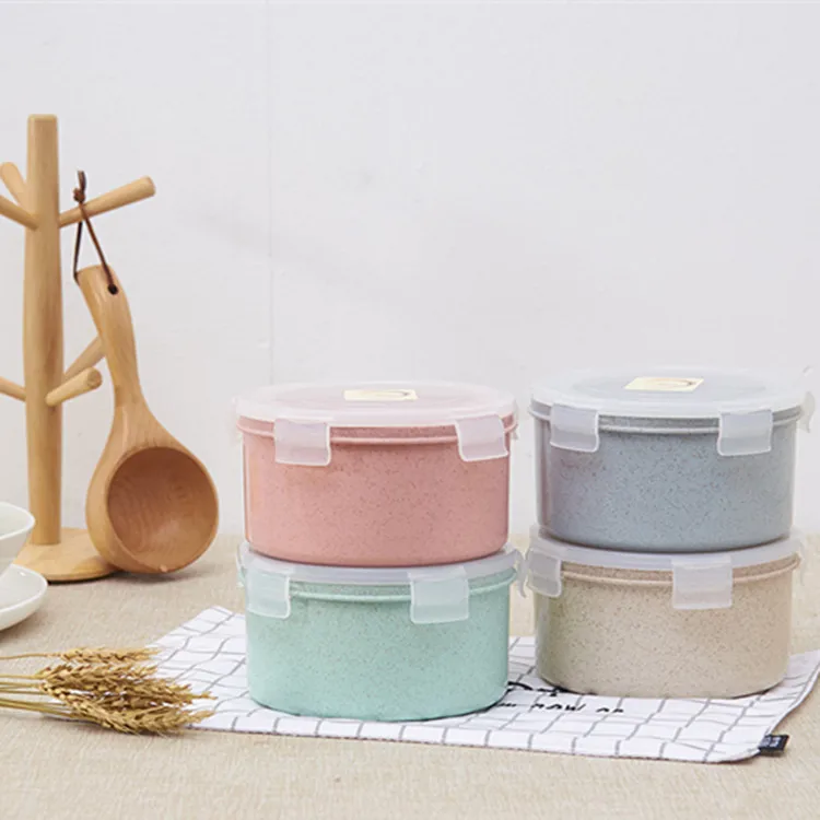 
650ml round eco-friendly cheap wheat straw lock plastic food container 