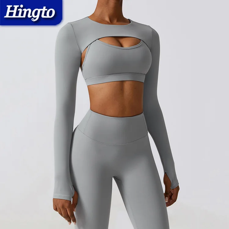 Women gym outfit high waist yoga fitness set 3 piece long sleeve activewear womens workout sets gym fitness sets high waist