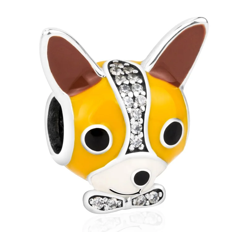 925 sterling silver gold plated enamel dog charm beads kawaii animal charms for bracelet