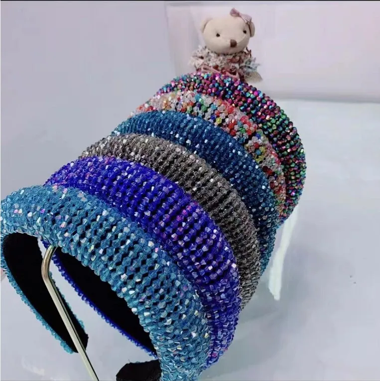  Роскошные аксессуары для волос BlingBlin широкие блестящие бриллиантовые повязки Сияющие на голову с кристаллами женщин 18 цветов по