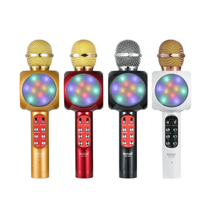 New hot selling portable LED lights wireless record function karaoke kids microphone for singing