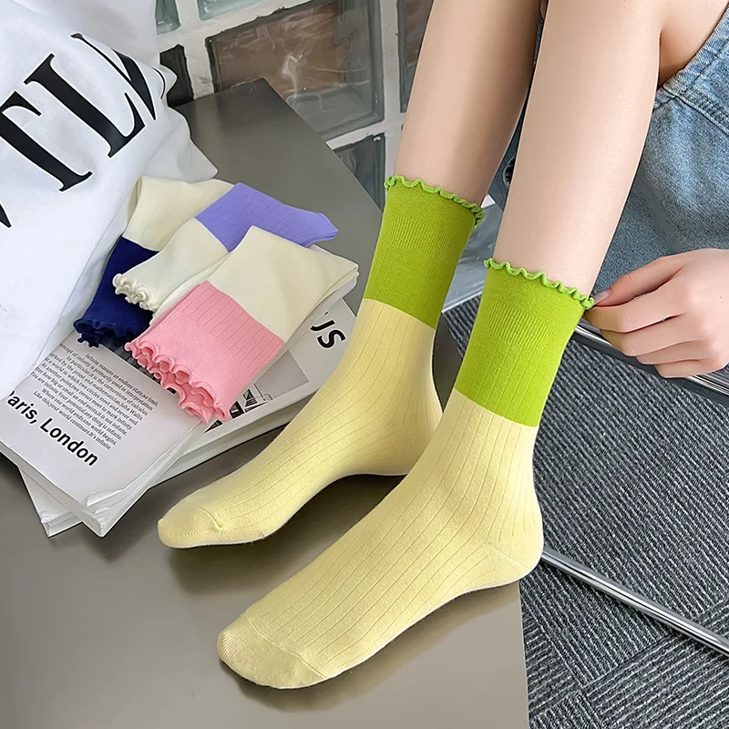 Women Fashion Summer  Lace Ruffled Edges Socks Customizable  Logo Pure Cotton Comfortable Breathable Lace Socks
