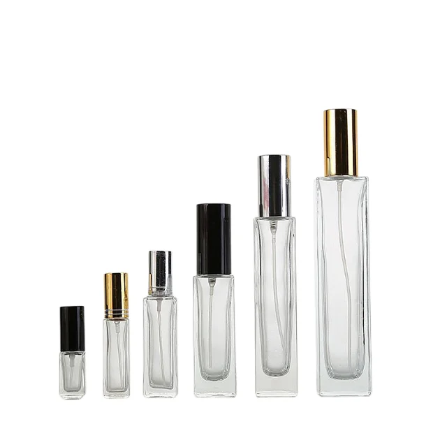 Empty 40ml perfume spray bottle clear square glass perfume bottles with black fine mist sprayer atomizer cap for fragrance oil