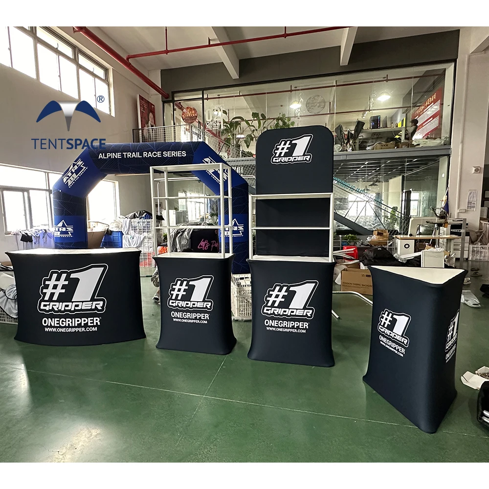 OEM Printing Mobile Trade Show Booth Table Portable Aluminum Alloy Triangle Curved Shape Counter Display