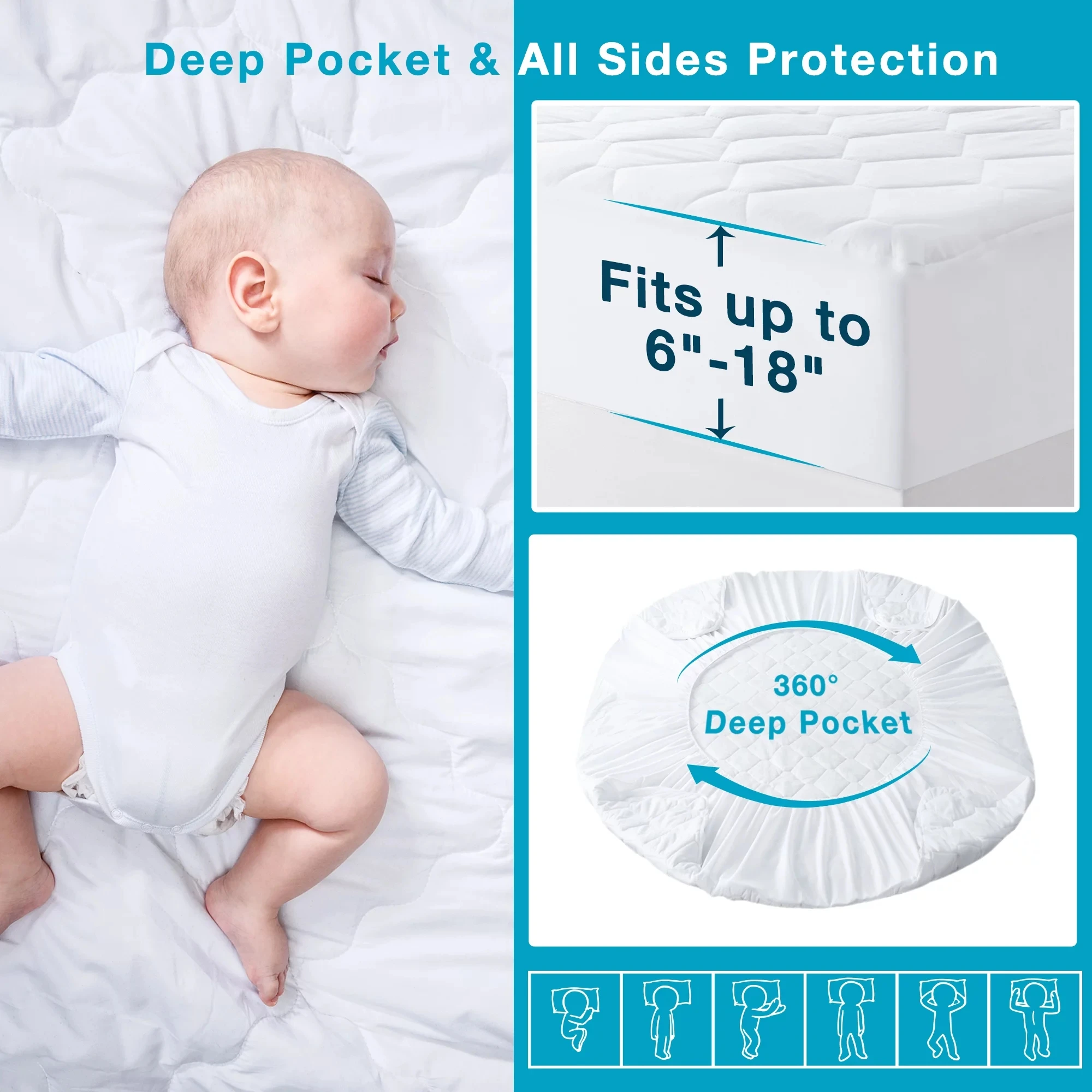 Kingworth Hypoallergenic Saferest Twin Quilting King Size Tpu Bed Cover Waterproof Mattress Protector