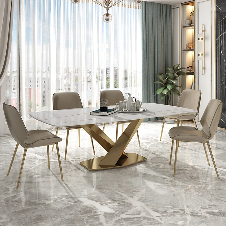 stainless steel leg dining table with chairs diningroomsets modern luxury marble stone top metal dining tables sets