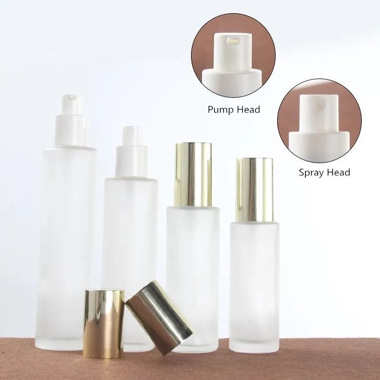 Wholesale package set 20ml to 120ml bottle 30g 50g jar glass cosmetic bottles and jars with light gold cap