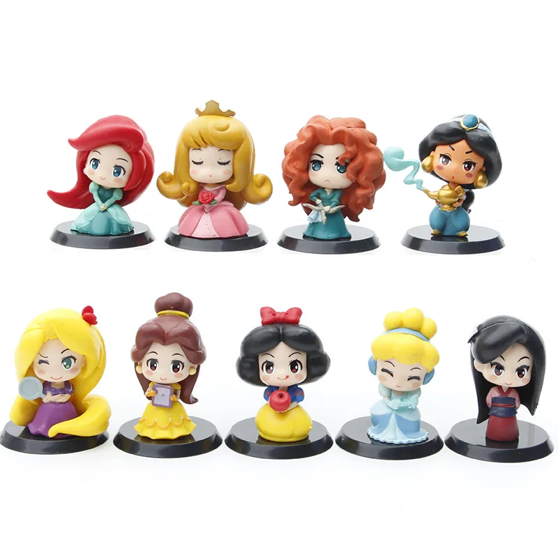 9pcs/set China Factory Custom Q Version Snow White Mermaid Belle Alice Doll Anime PVC Figure
